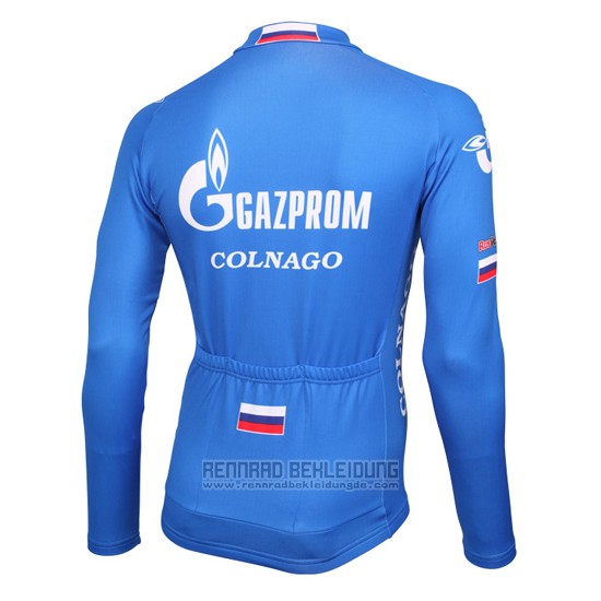 2016 Fahrradbekleidung Gazprom Rusvelo Colnago Blau und Wei Trikot Langarm und Tragerhose